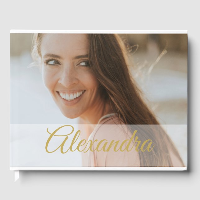 Modern Photo Gold Photo Personal Party Guest Book (Front)