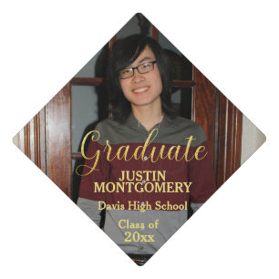   Modern Photo Gold Script Custom Personalized   Graduation Cap Topper