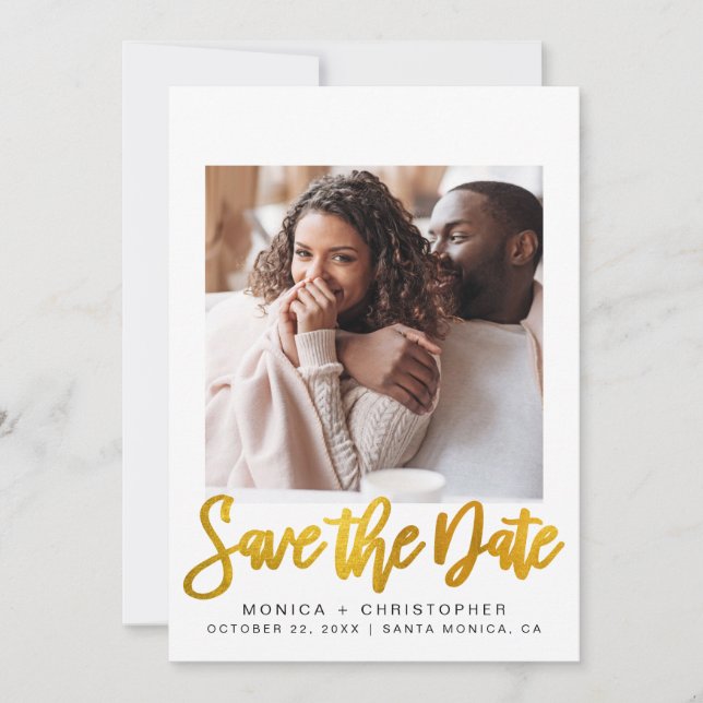 Modern Photo Gold Script Save The Date (Front)