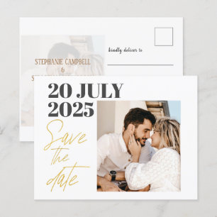 Modern photo Gold Typography SAVE THE DATE Announcement Postcard