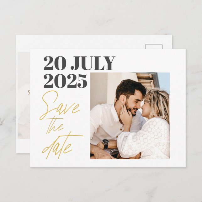 Modern photo Gold Typography SAVE THE DATE Announcement Postcard (Front/Back)
