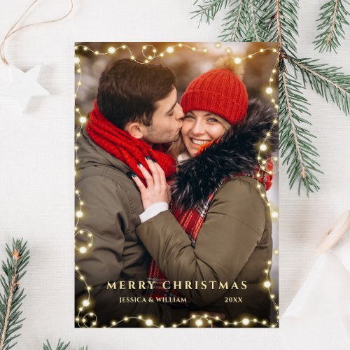 Modern PHOTO Golden Christmas Greeting Holiday Postcard