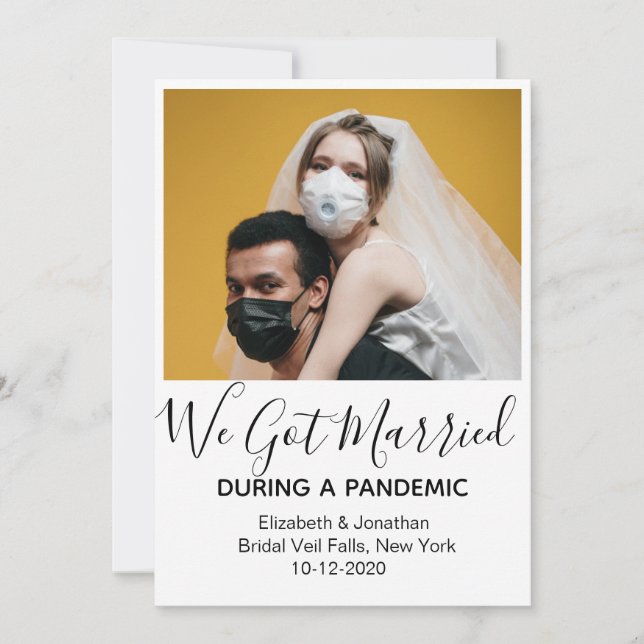 Modern Photo Got Married during Pandemic Wedding Announcement (Front)