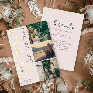 Modern Photo Grad Blush Pink Foil Invitation