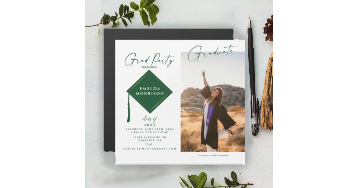 Modern Photo Grad Party Magnetic Invitation | Zazzle