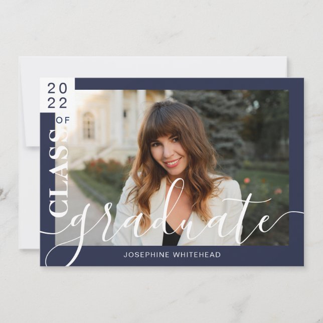 Modern Photo Graduate Announcement 2022 Navy Blue (Front)