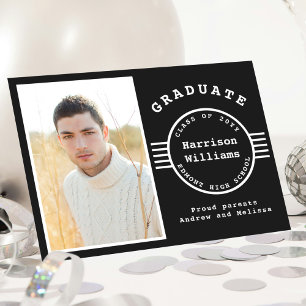 Modern Photo Graduate Black And White Stripes Announcement