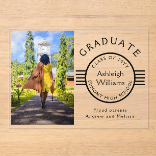 Modern Photo Graduate Black Stripes Graduation Acr Acrylic Invitations