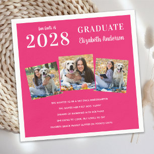 Modern Photo Graduate Fun Facts Pink Graduation Napkins