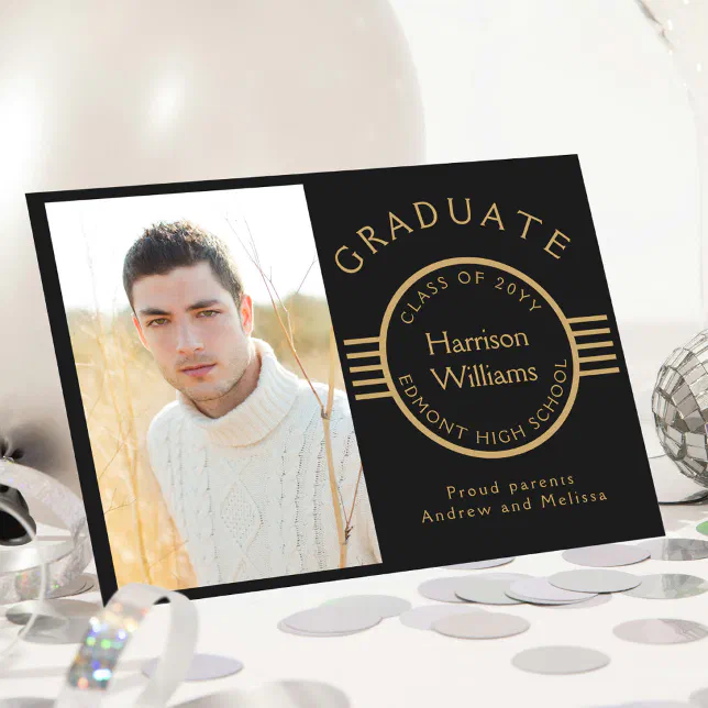 Modern Photo Graduate Gold Stripes Custom Announcement | Zazzle