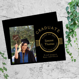 Modern Photo Graduate Gold Stripes Graduation Announcement