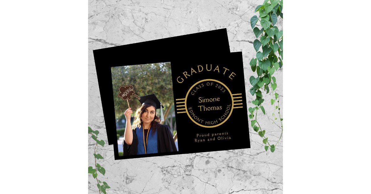 Modern Photo Graduate Gold Stripes Graduation Announcement | Zazzle