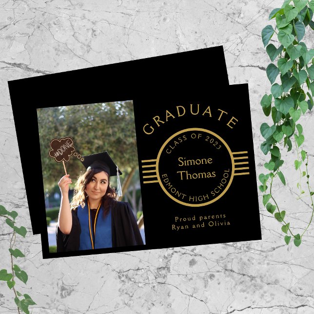 Modern Photo Graduate Gold Stripes Graduation Announcement (Creator Uploaded)
