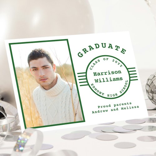 Modern Photo Graduate Green Stripes Graduation Announcement