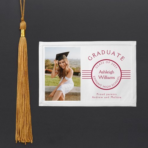 Modern Photo Graduate Magenta Stripes Graduation Pennant
