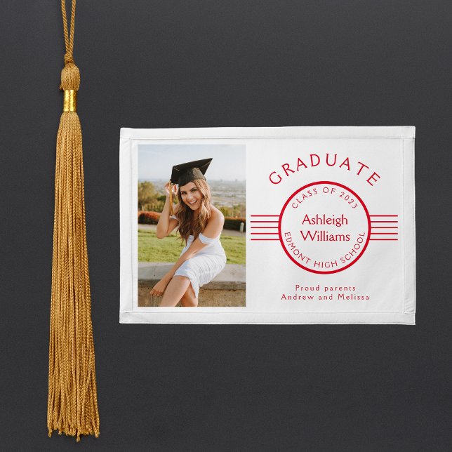 Modern Photo Graduate Red Stripes Graduation Pennant (Creator Uploaded)