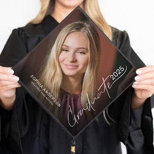 Modern Photo Graduate Script Tassel Topper