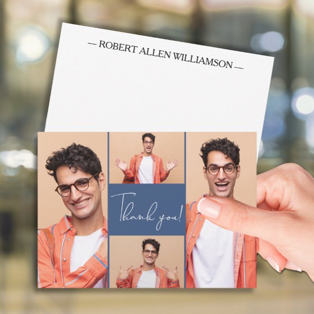 Modern Photo Graduate Thank You Note Card (Modern 4 photo graduation flat thank you note cards)