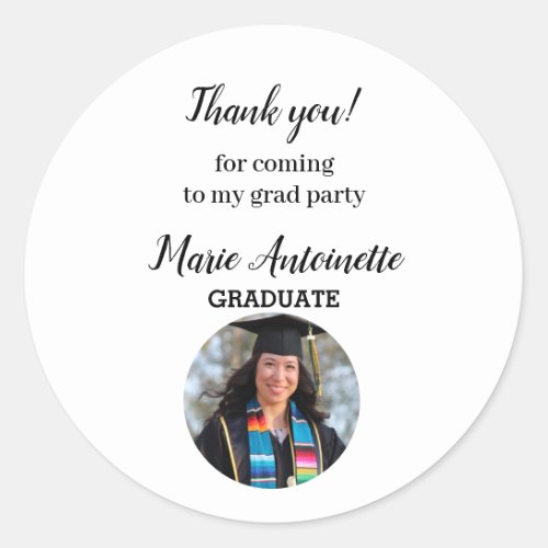 Modern Photo Graduate Thank you Party Classic Round Sticker
