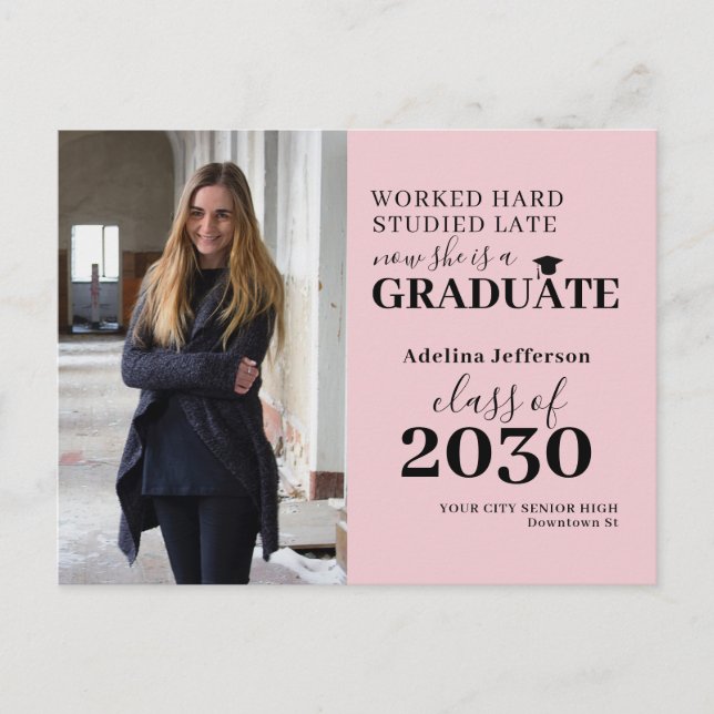 Modern photo graduate typography graduation announcement postcard (Front)