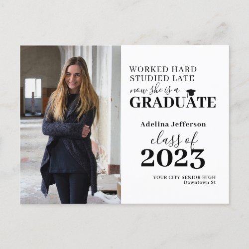 Modern photo graduate typography graduation announcement postcard