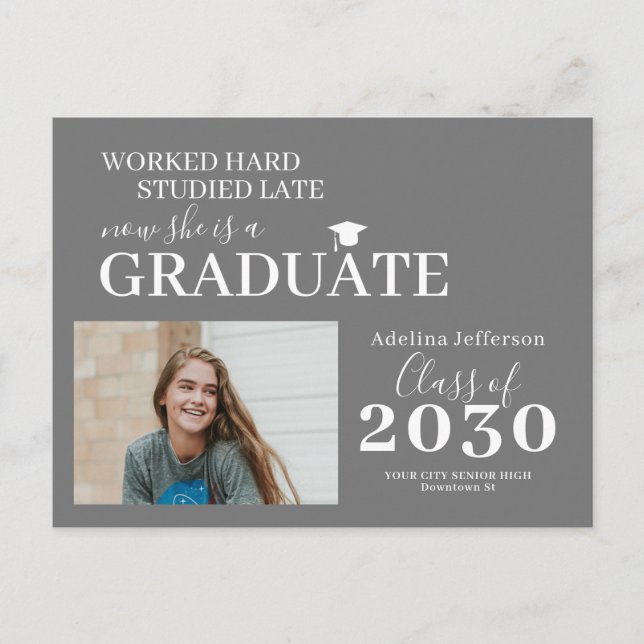 Modern photo graduate typography graduation announcement postcard (Front)
