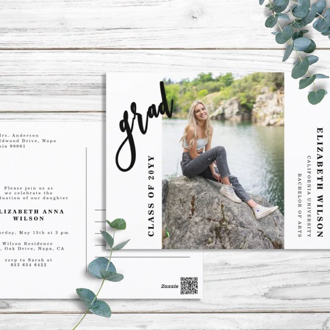 Modern Photo Graduation Announcement Postcard (Creator Uploaded)