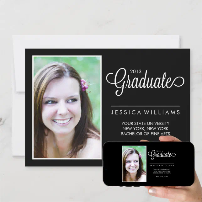 Modern Photo Graduation {Black and White} Announcement | Zazzle