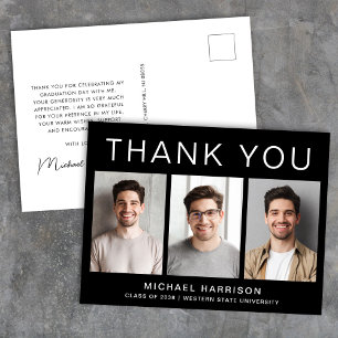 Modern Photo Graduation Black Thank You Postcard