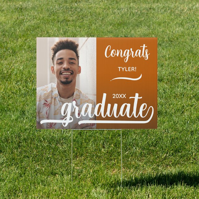 Modern Photo Graduation Burnt Orange Yard Sign (Modern photo congrats graduate burnt orange yard sign)