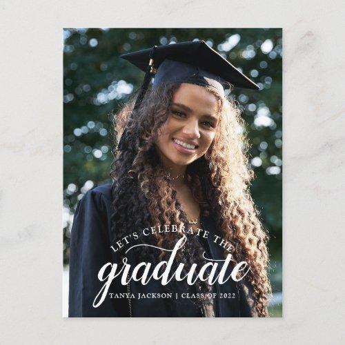 Modern Photo Graduation Cap And Gown Announcement Postcard