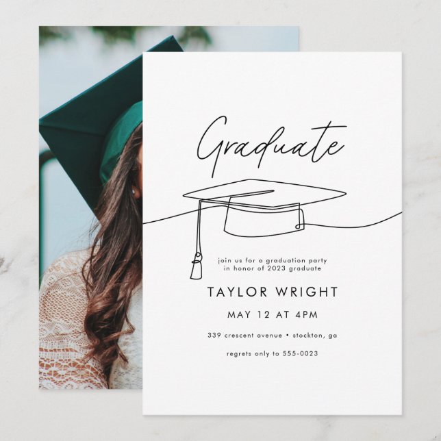 Modern Photo Graduation Cap Graduation Party Invitation (Front/Back)