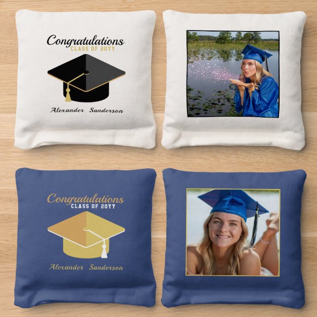  Modern Photo graduation class of 2023 Cornhole Bags (Wood)