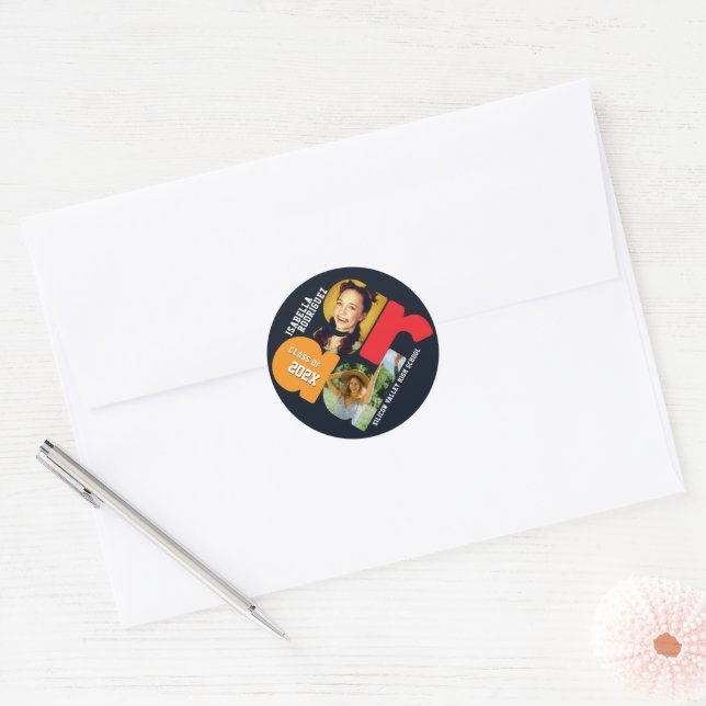 Modern Photo Graduation Classic Round Sticker (Envelope)
