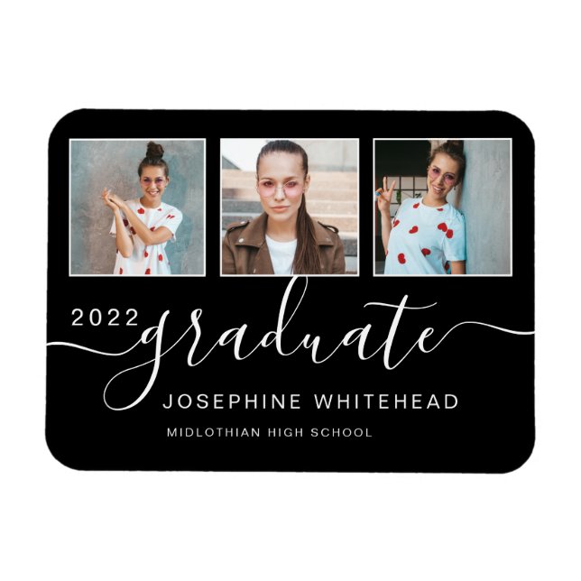 Modern Photo Graduation Collage 2022 Black Magnet (Horizontal)