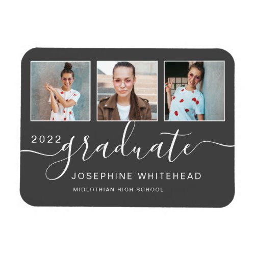 Modern Photo Graduation Collage 2022 Dark Grey Magnet