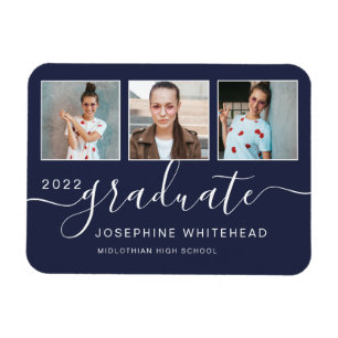 Modern Photo Graduation Collage 2022 Navy Blue Magnet