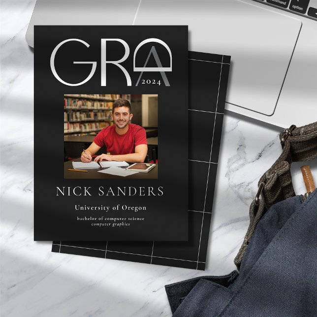 Modern Photo Graduation College Black Announcement (Creator Uploaded)