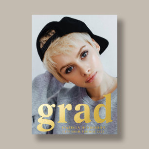 Modern Photo Graduation Dusty Blue Gold Foil Invitation