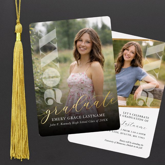 Modern Photo Graduation Foil Invitation (Senior photo invitation. Modern Photo Graduation Foil Invitation)