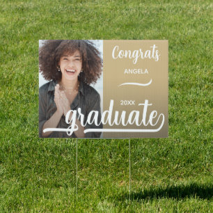 Modern Photo Graduation Gold Yard Sign