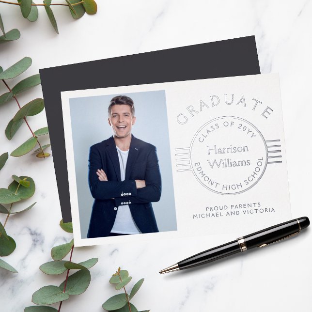 Modern Photo Graduation Graduate Silver Foil Invitation (Creator Uploaded)