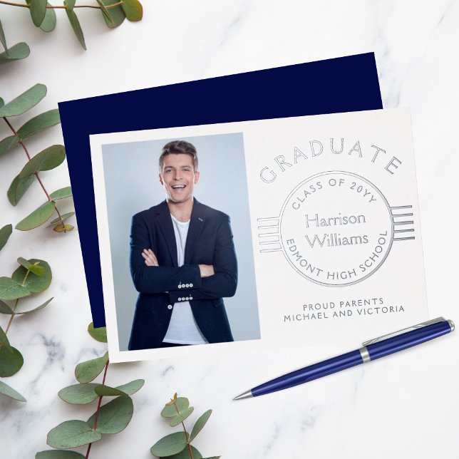 Modern Photo Graduation Graduate Silver Foil Invitation (Creator Uploaded)