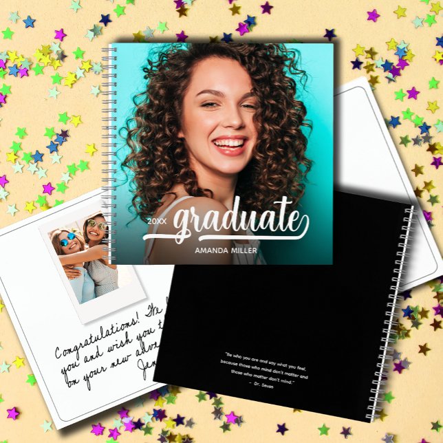 Modern Photo Graduation Guest Book (Photo graduation party keepsake guest book, write message to the grad and even add  instant photos.)