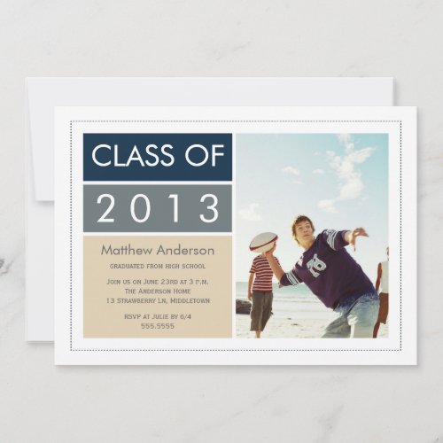 Modern Photo Graduation Invitation - Blue/Tan