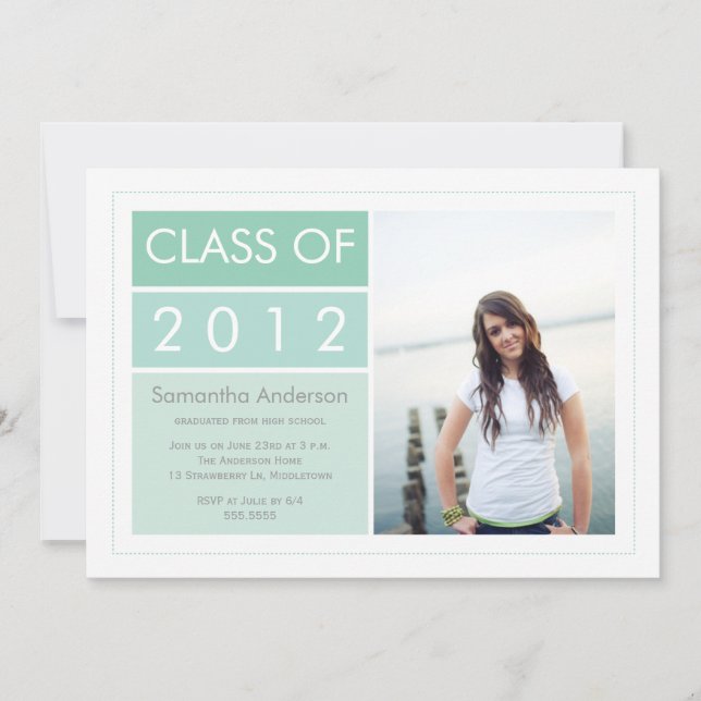 Modern Photo Graduation Invitation - Mint (Front)