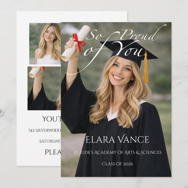 Modern Photo Graduation, Minimal Editorial Announcement (Front/Back)