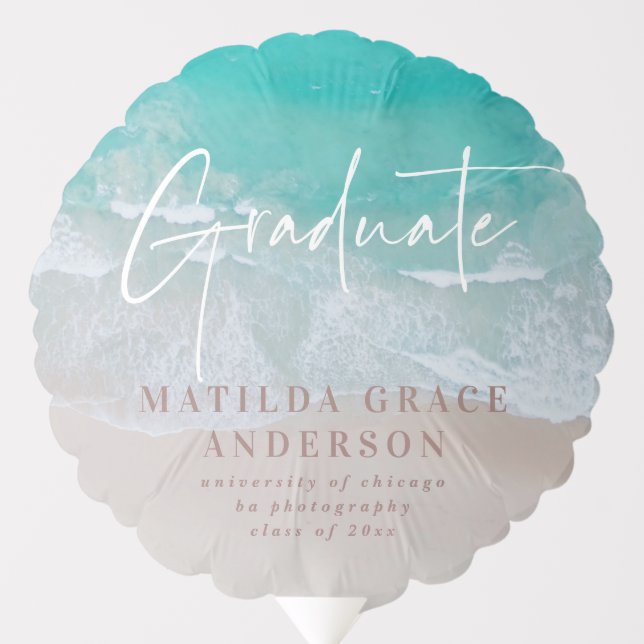 Modern photo graduation ocean beach script balloon (Front)