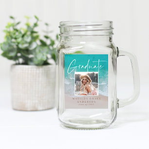 Modern photo graduation ocean beach script mason jar