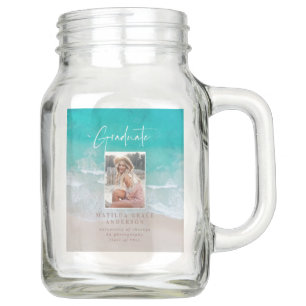 Modern photo graduation ocean beach script  mason jar